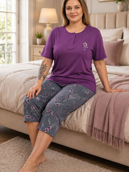 Asel Set Pijamale Dama Bumbac Violet Vară