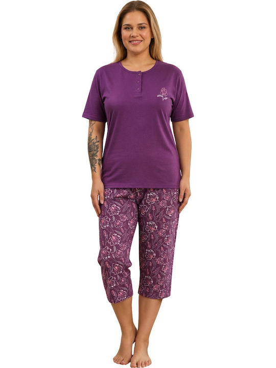 Asel Summer Women's Pyjama Kit Cotton Purple