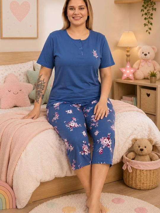 Asel Summer Women's Cotton Pajama Set Blue