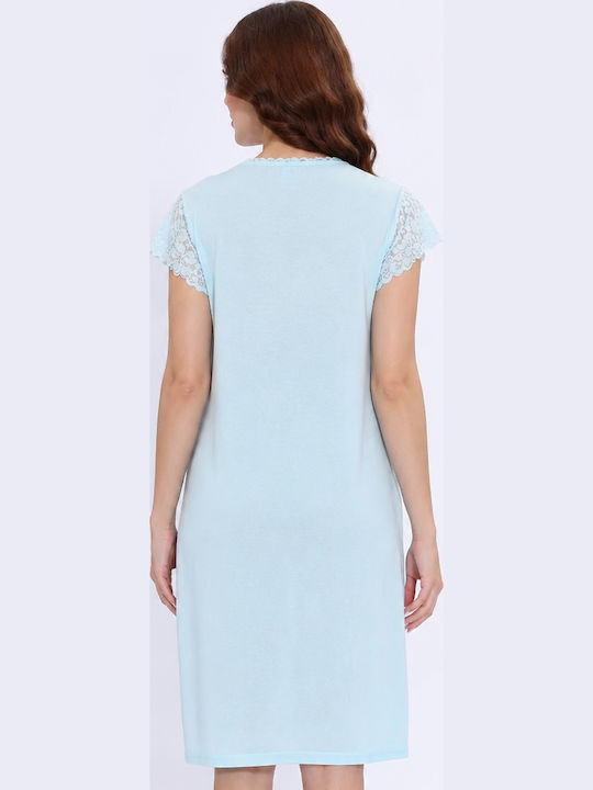 Lovelx Homewear Лятна Дамска Нощна Риза Светлосин