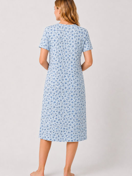 Alina Sommer Baumwollenes Damen Nachthemd Hellblau