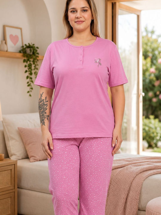 Asel Summer Women's Pyjama Set Cotton Pink