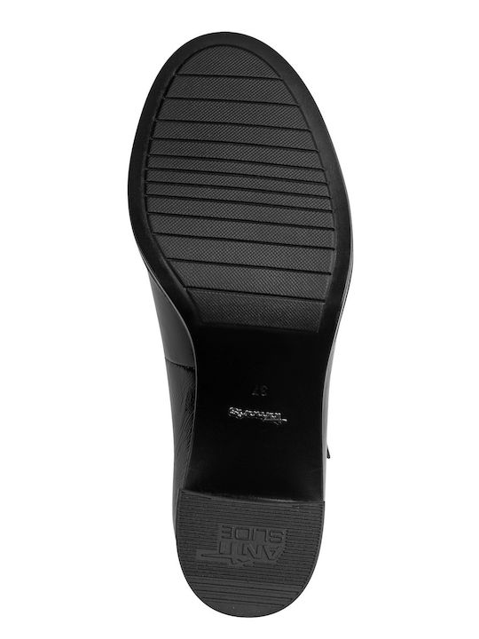 Leather Pointed Toe Heels with Strap and Medium Heel Black