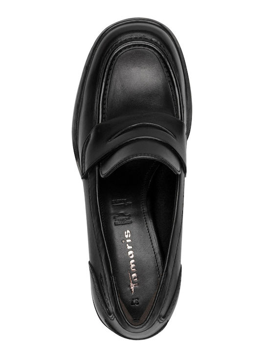 Damenturnschuhe Leder Loafer mit Absatz Schwarz