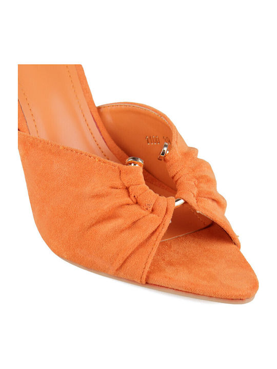 Suede Mules With High Heel In Orange Colour