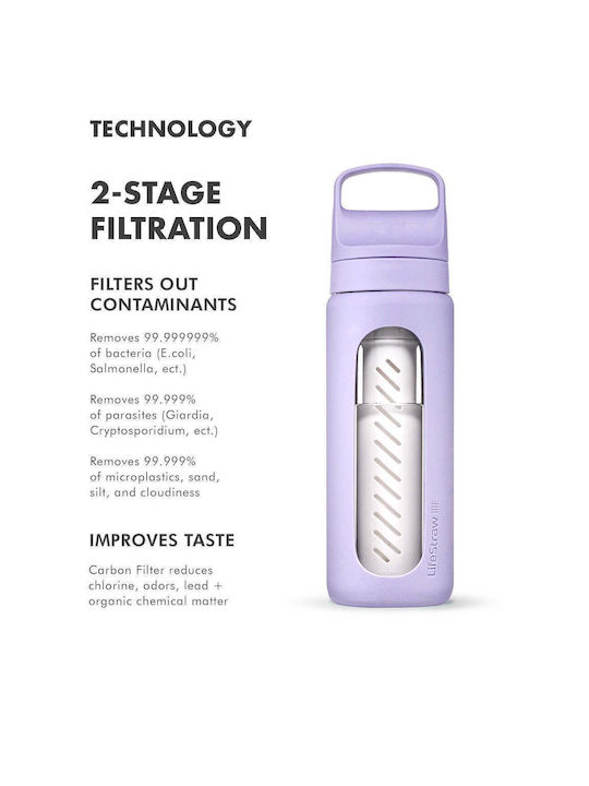 Lifestraw Plastic Water Bottle with Mouthpiece and Filter 600ml Purple