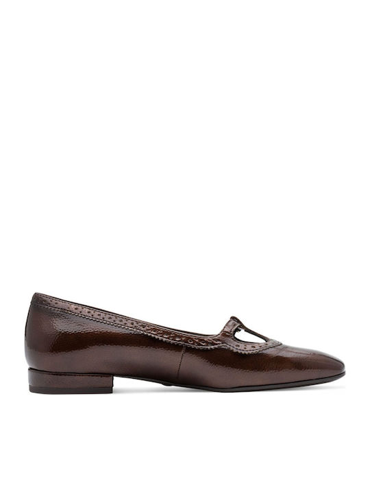 Damen Ballerinas Spitz zulaufend aus Lackleder in Braun Farbe