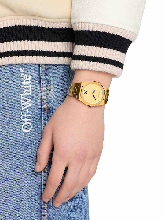 Off White Herrenuhr Batterie mit Gold Metall-Armband