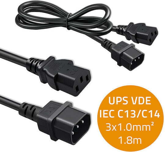 Qoltec IEC C13 - IEC C14 Cable 1.8m Black (53897)