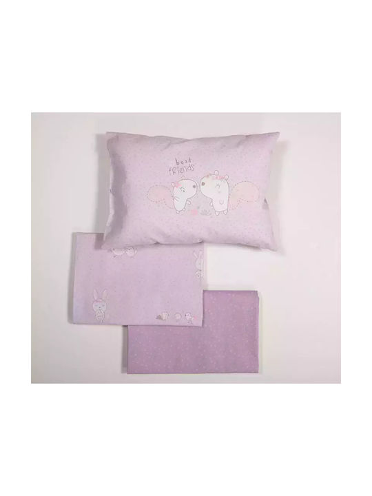 Nef-Nef Homeware Best Friends Комплект Бебешки Чаршафи За Количка Памучни Лилав 120x170бр 3бр