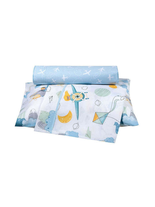 Alouette Set Baby Crib Cotton Sheets Airplanes Blue 130x170cm 3 Pieces