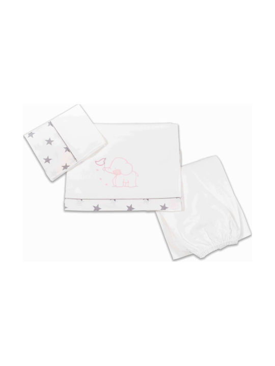 abo Elephant Baby Sheets Set Crib Cotton Fitted Pink 70x140cm 3pcs