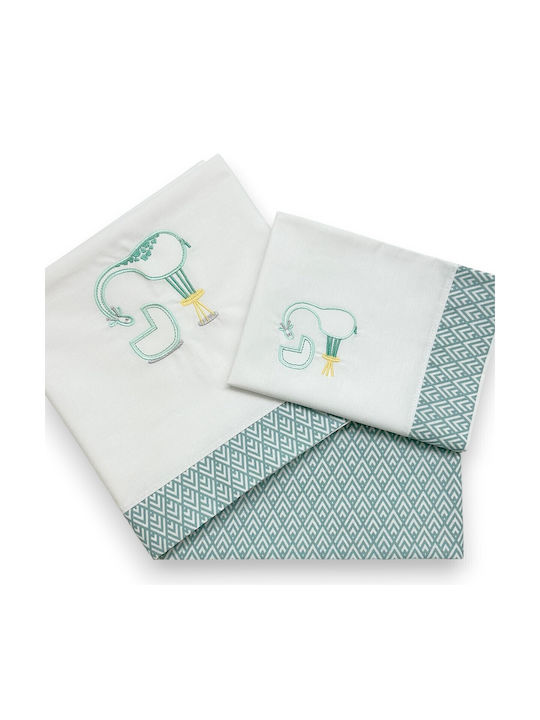 Bunny Bebe Set Lenjerii De Patut Bebe Pentru Cradle Din Bumbac Giraffe Verzi 80x110cm 3 Bucăți