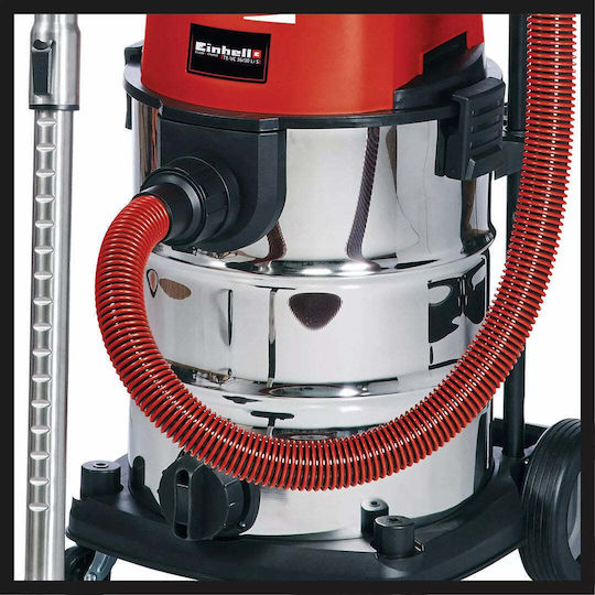 Einhell Te-vc Επαναφορτιζόμενη Σκούπα Υγρών / Στερεών με Ανοξείδωτο Κάδο 30lt Κόκκινη