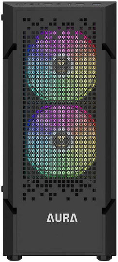 Gamdias Aura GC7 Gaming Middle Tower Carcasă PC cu Deschidere Laterală și Iluminare ARGB Negru