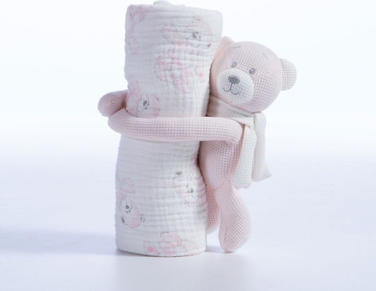 Nef-Nef Homeware Куверта За Гушкане И Люлка Teddy Пике Розова С Животинче 75x100см