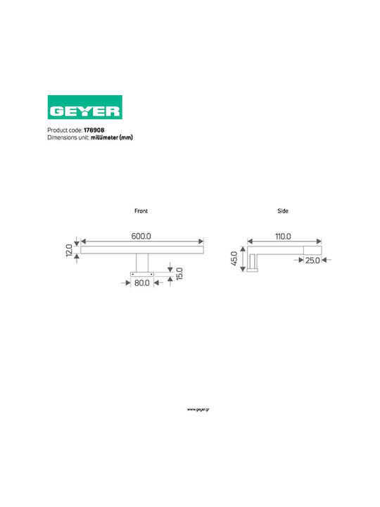 Geyer Lumină De baie LED Argintiu 60cm