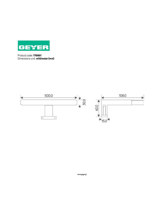 Geyer Lumină De baie LED Argintiu 50x3cm