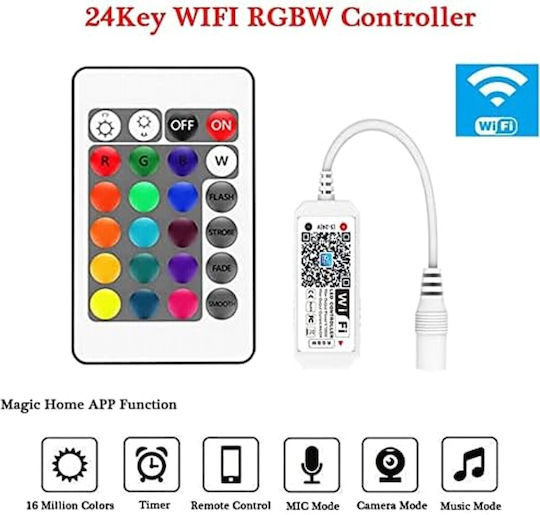 Vencore 6613-10005 Wifi 2.4g Rgbw Controller 12-24v 144-288w Rf Remote Ασύρματο Wifi 2.4g Controller Rgbw Rf Χειριστήριο 12 Volt 144 Watt & 24 Volt 288 Watt Μέγιστο Φορτίο 6613-10005