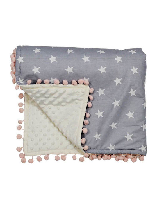 Bebe Stars Κουβέρτα Αγκαλιάς & Λίκνου Pom-Pom Stars Fleece Γκρι 90x110εκ.