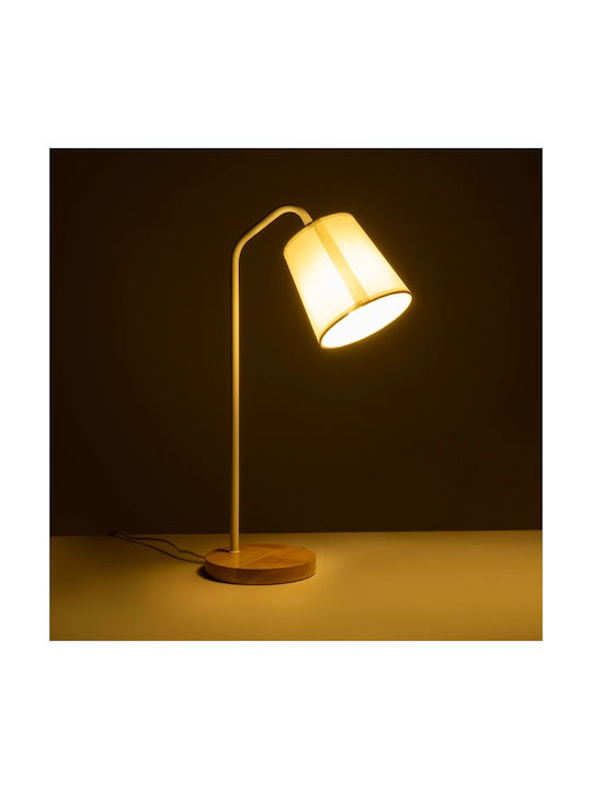 GloboStar Barnaby Wood Table Lamp for Socket E27 with White Shade and Beige Base