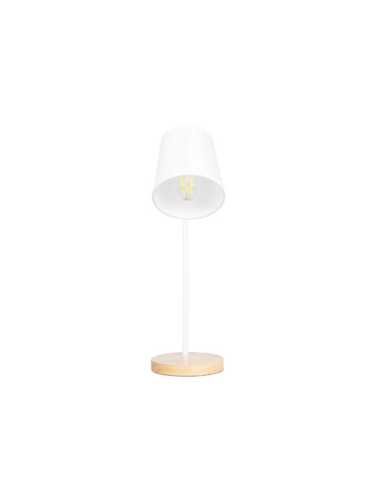 GloboStar Barnaby Wood Table Lamp for Socket E27 with White Shade and Beige Base
