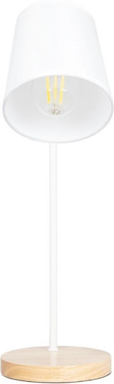 GloboStar Barnaby Wood Table Lamp for Socket E27 with White Shade and Beige Base