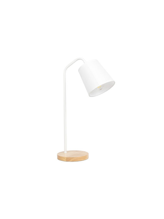 GloboStar Barnaby Wood Table Lamp for Socket E27 with White Shade and Beige Base