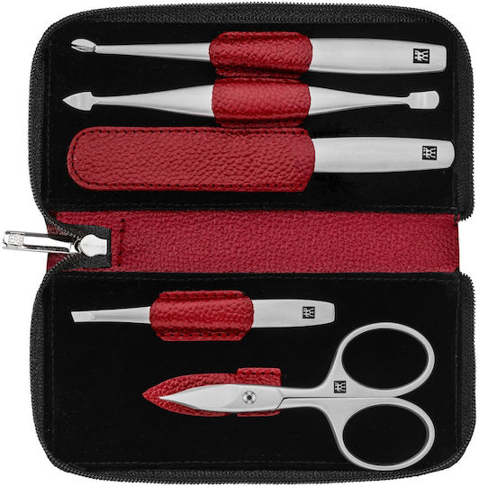 Zwilling Twinox Travel Set – Red Leather Case 5 Pieces – Red