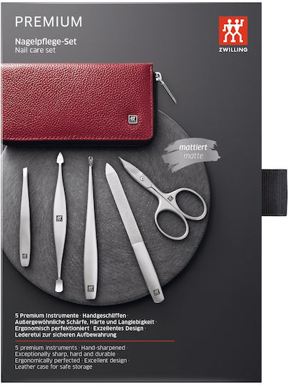 Zwilling Twinox Travel Set – Red Leather Case 5 Pieces – Red