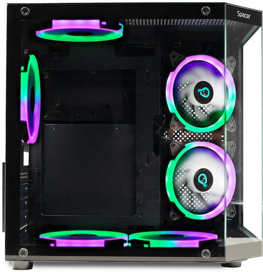 Spacer Aquarium Gaming Mini Tower Carcasă PC cu Panou Lateral și Iluminare ARGB Neagră
