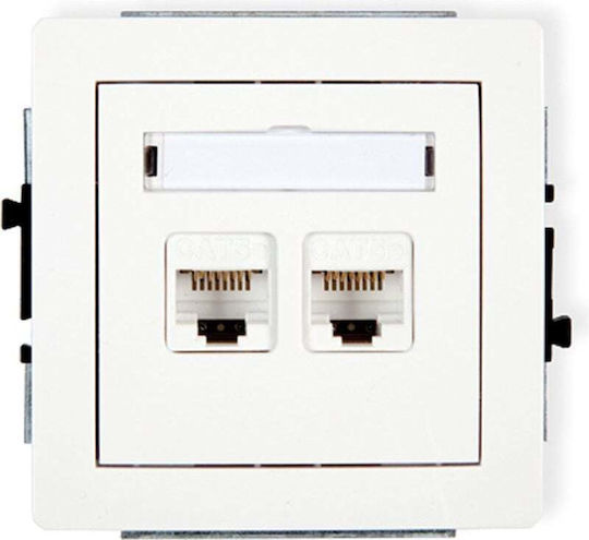 Karlik Двойно Гнездо За Електрическа Мрежа RJ45 С Рамка Тип Cat5 В Бял Цвят DGK-2