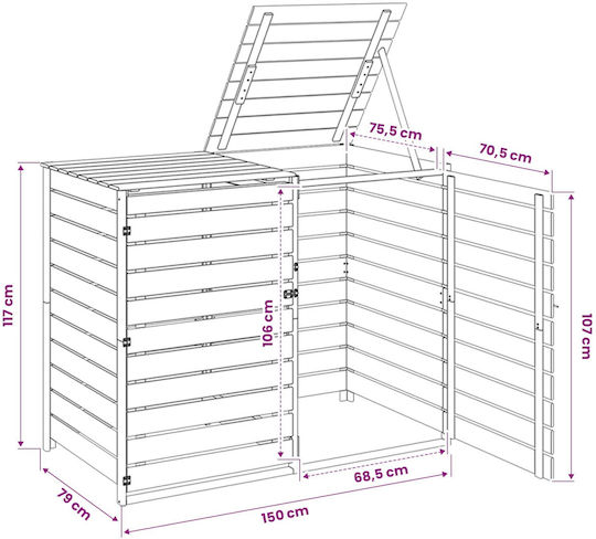 vidaXL Waste Bin Storage with Wheels 2 Bins 240 L