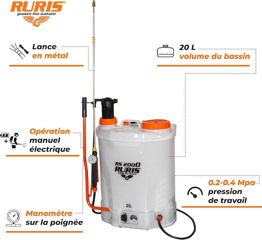 Ruris Rs 2000 Pulverizator Manual Electric 20 L 12v 8ah Încărcător Baterie Inclus