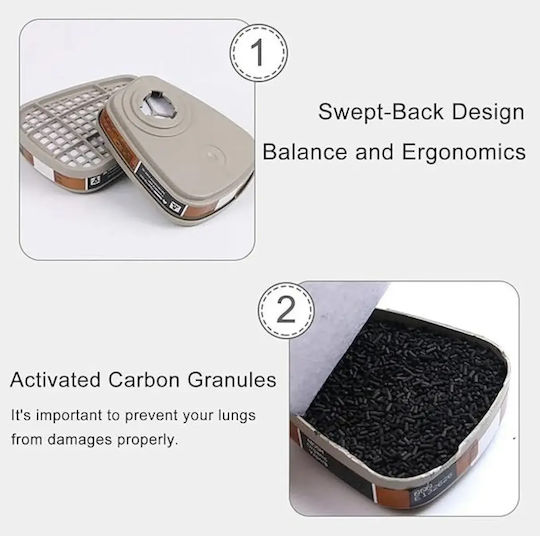 Mask Half Face with Activated Carbon Filters Filters Gray