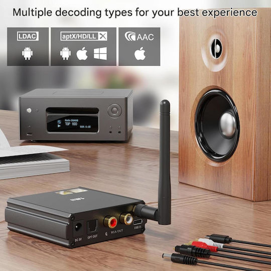 Hifi Receptor 1mii Ds220 Bluetooth 5.3 Es9018k2m Dac – Ldac Aptx Hd Aptx Ll Afișaj Oled Mod Eq Hi-Res Stereo Audio Adaptor Amplificator Difuzoare Tv Rca Optic Usb Wireless Sunet Audiophile