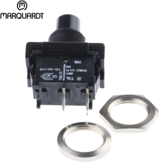 Pushbutton Rocker 1 X On-Off Single Pole SPNO 2 Pin 6A/250VAC 23.9x16.6x23mm Marquardt 1841.1201 Quick Connect Terminal 4.8 X 0.8