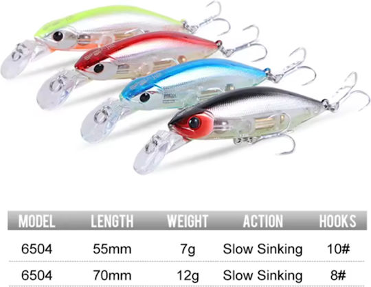 Kingdom Slow Sinking Pencil Noise Artificial Bait Minnow 7cm 12g 006