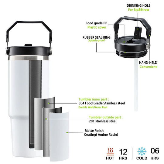 Koupakoupa Forky Stainless Steel Thermos Bottle 890ml Stainless Steel with Straw