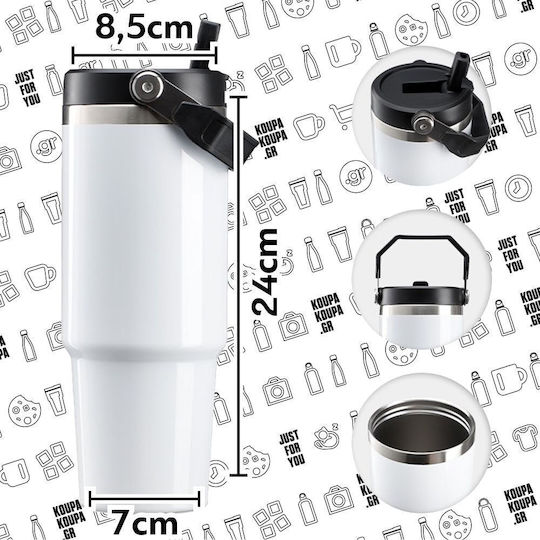 Koupakoupa Forky Stainless Steel Thermos Bottle 890ml Stainless Steel with Straw