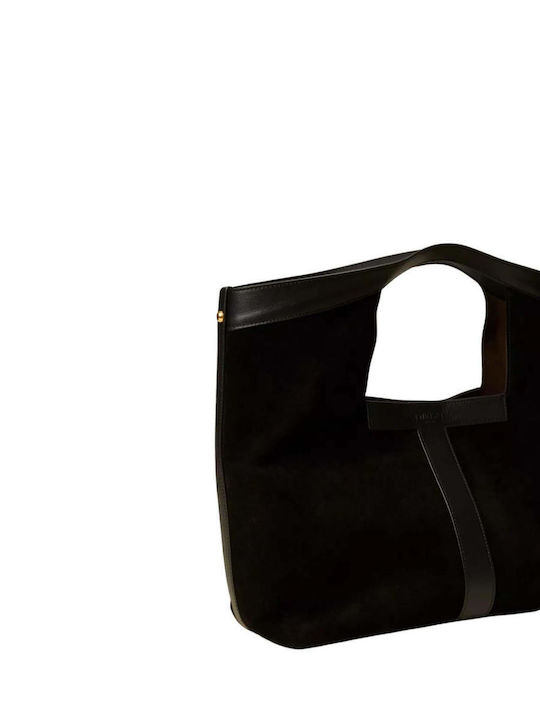 Δερμάτινη Γυναικεία Tote Τσάντα Suede Μαύρη