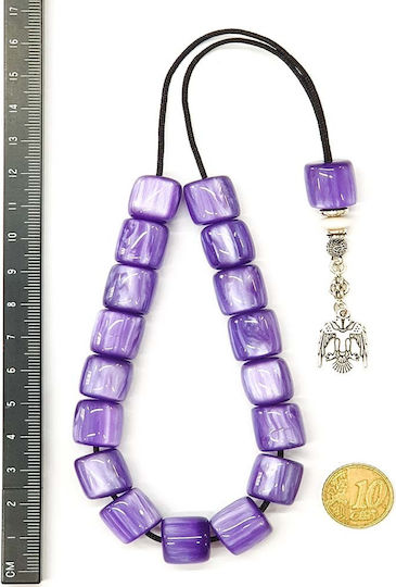 Roloi Komboloi Worry Beads with 17 Resin Beads Length 30cm Purple