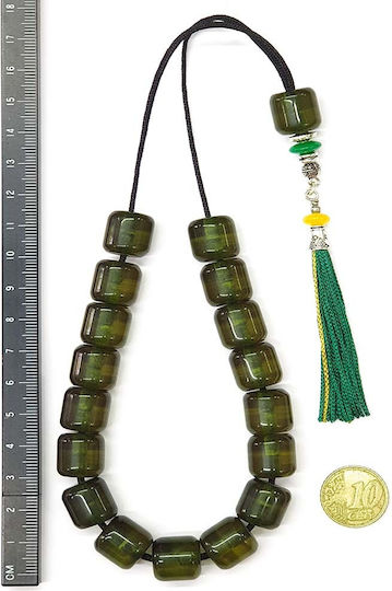 Roloi Komboloi Worry Beads with 17 Beads Made of Resin Length 33cm Green