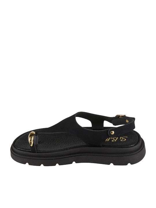 Leather Women's Flat Sandals Flatforms Black