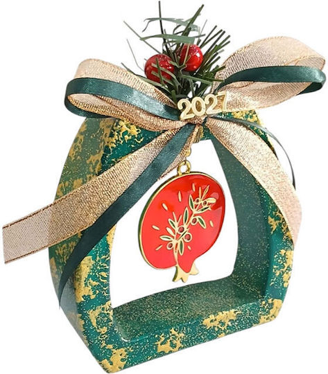 Kalliopi Silver Handmade Hanging New Year's Lucky Charm Pomegranate Green Ceramic 2027 11x12cm