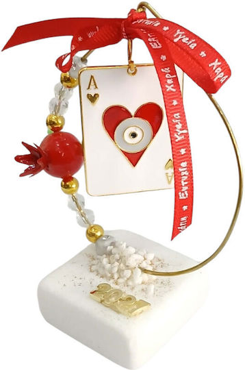 Kalliopi Silver Tabletop New Year's Lucky Charm Heart Made of Wood 2027