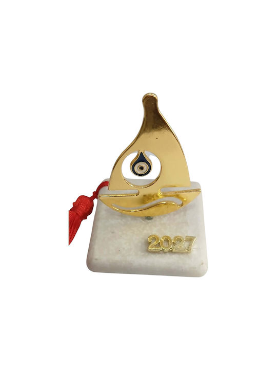 Kalliopi Silver Neujahrs Glücksbringer Tischplatte Boot Gold aus Stein 2027 5x7cm