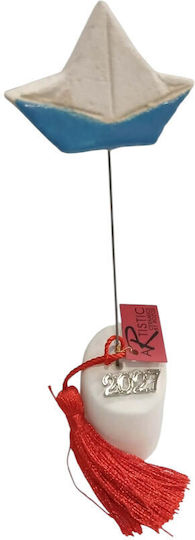Kalliopi Silver Handmade Tabletop New Year's Lucky Charm with Wishes White Ceramic 2027 3.5x17cm