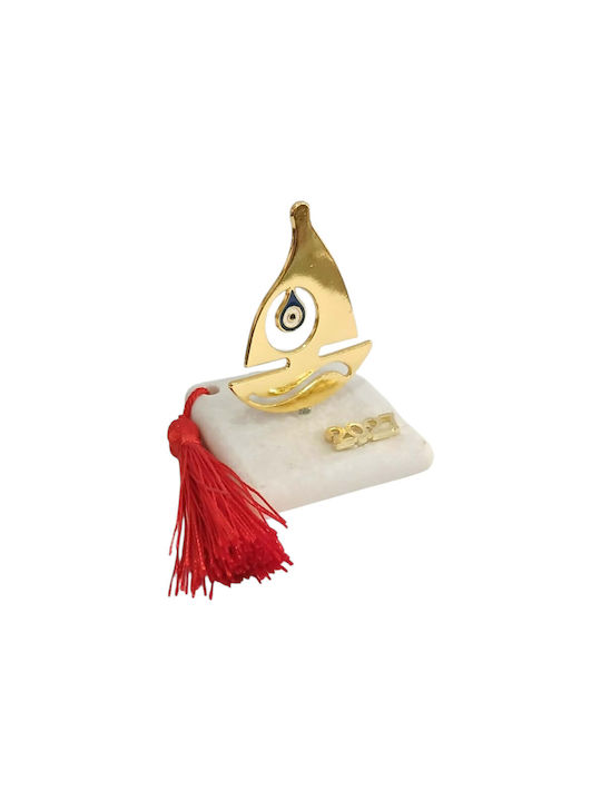 Kalliopi Silver Neujahrs Glücksbringer Tischplatte Boot Gold aus Stein 2027 5x7cm