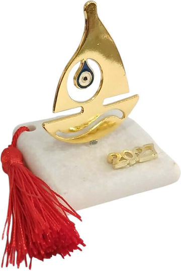 Kalliopi Silver Επιτραπέζιο Γούρι Καράβι Χρυσό από Πέτρα 2027 5x7cm